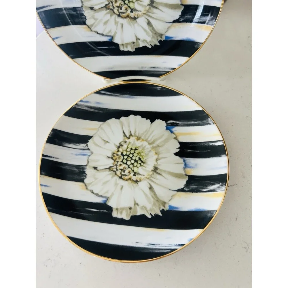 MacKENZIE CHILDS THISTLE AND BEE THE BRIDE SALAD PLATE Set Of 2